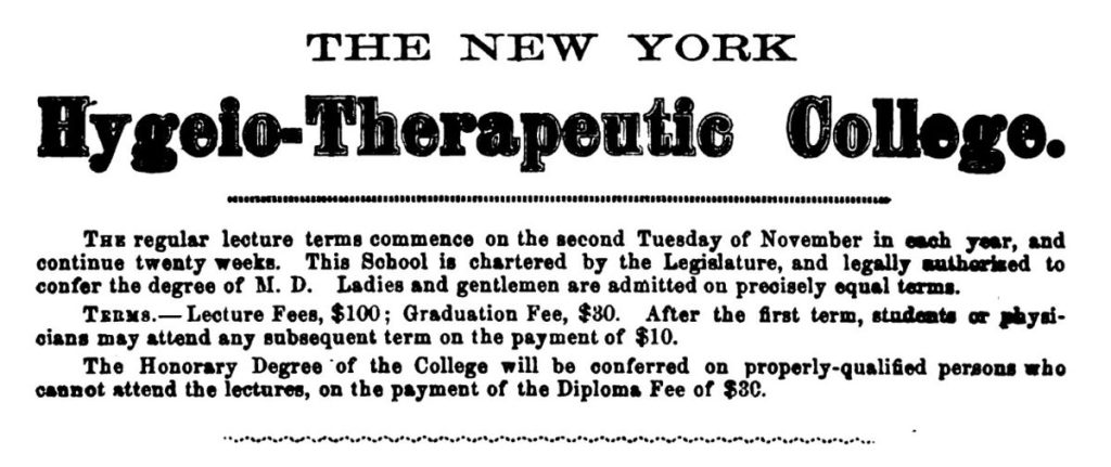 Advertisement for the Hygeio-Therapeutic College