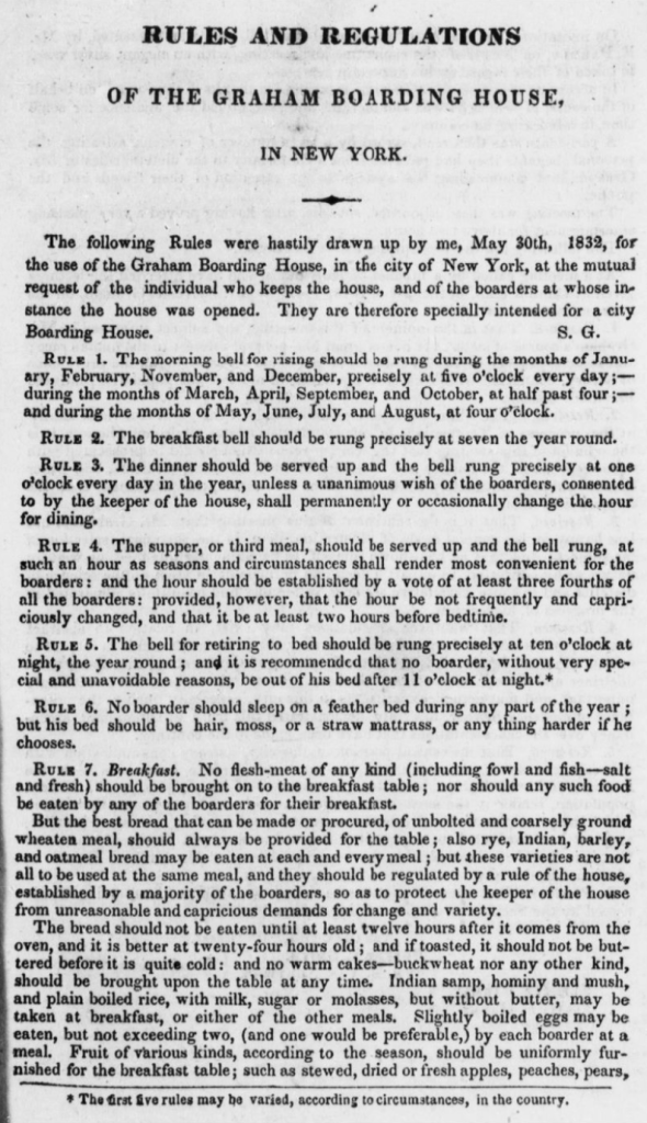 Rules and Regulations of the Graham Boarding House