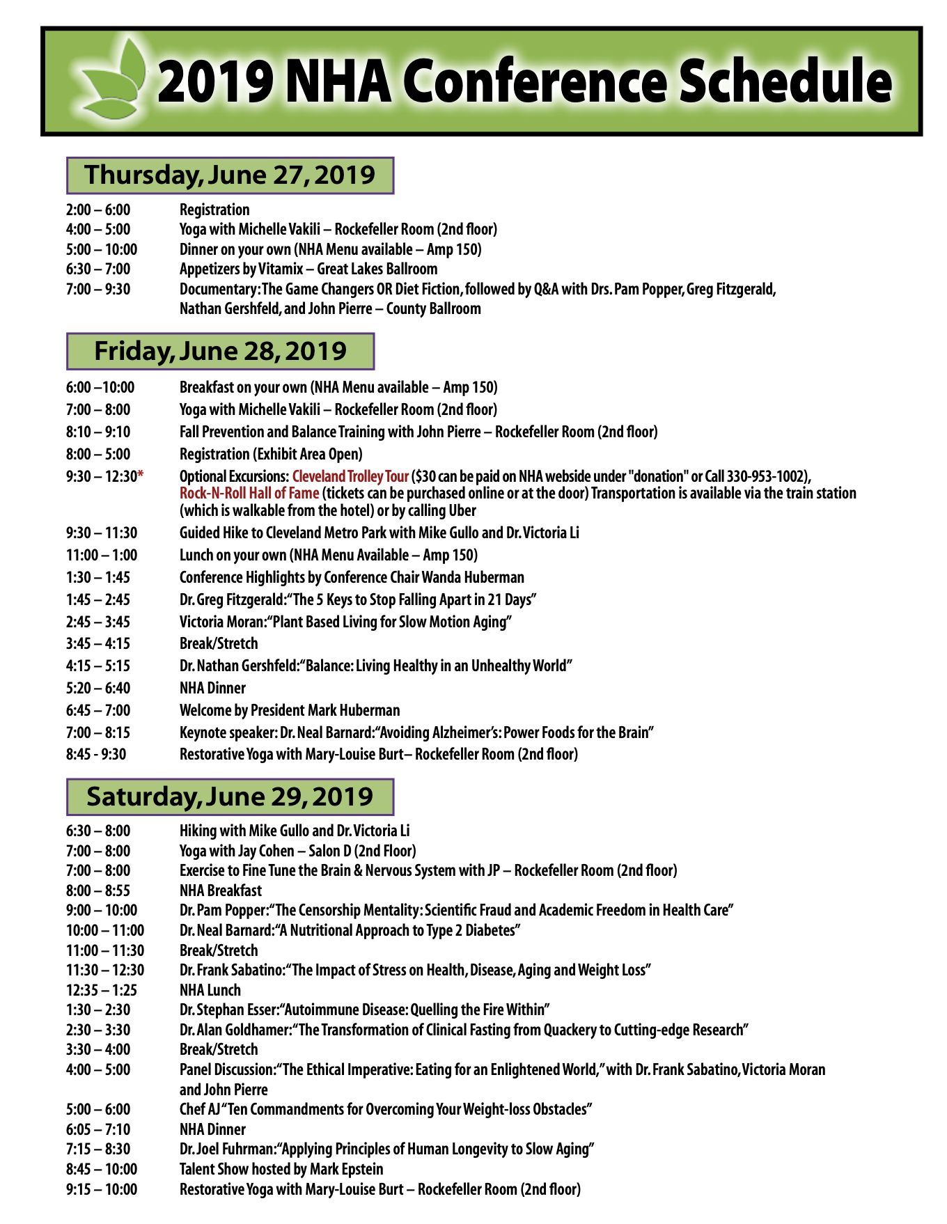 Conference Program.  Cleveland, OH. – 2019