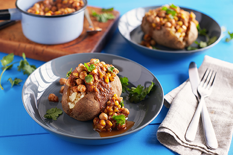 Chickpea Chili on Baked Potatoes